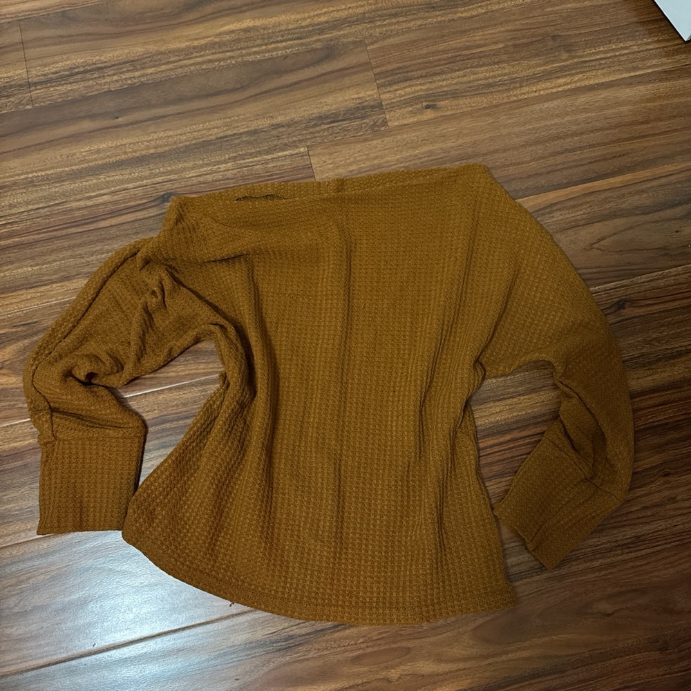 Off the shoulder waffle knit sweater